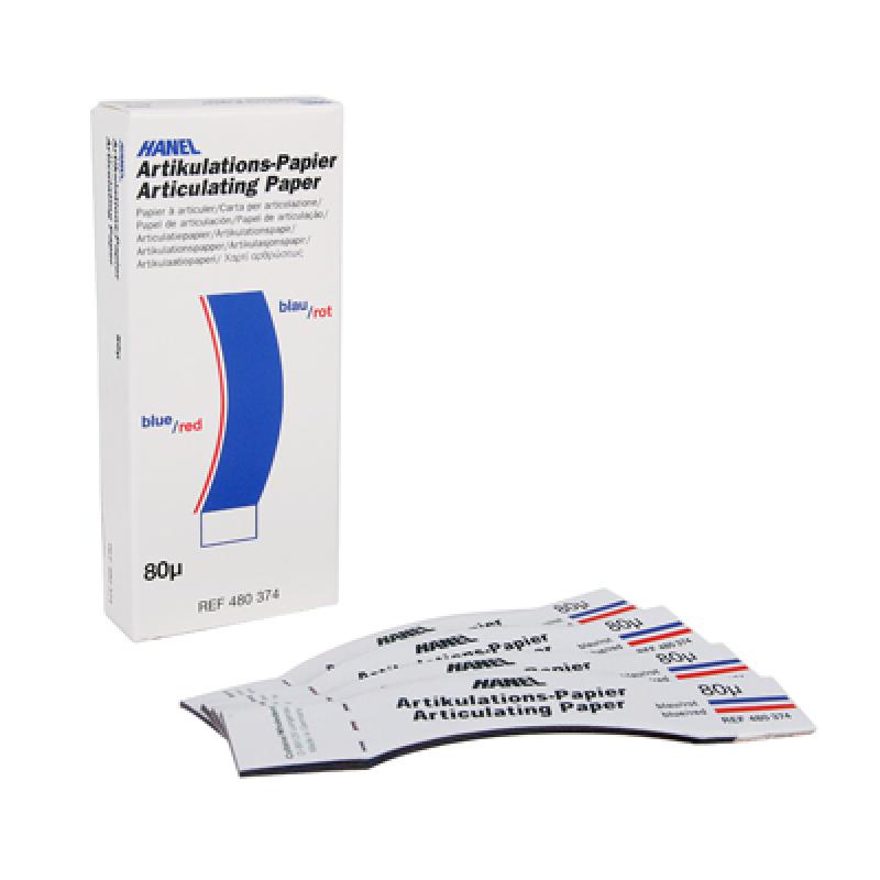 HANEL Articulating Paper 80µ, C -form, Red/Blue - Артикуляционная бумага 80 мкм C-образная (полоски), 144 листа, красный/синий